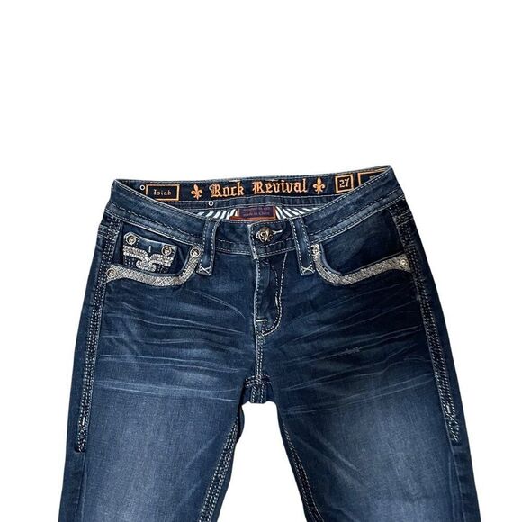Rock Revival Isiah Skinny Blue Denim  Embellished Embroidered Jeans Women's 27 - Picture 2 of 8
